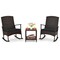 3-Piece Outdoor Rocking Chair Set with Black Cushions & 2-Tier Glass Coffee Table